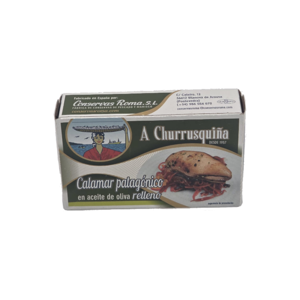 CALAMAR PATAGONICO EN OLIVA RELLENO CAJA A CHURRUSQUIÑA