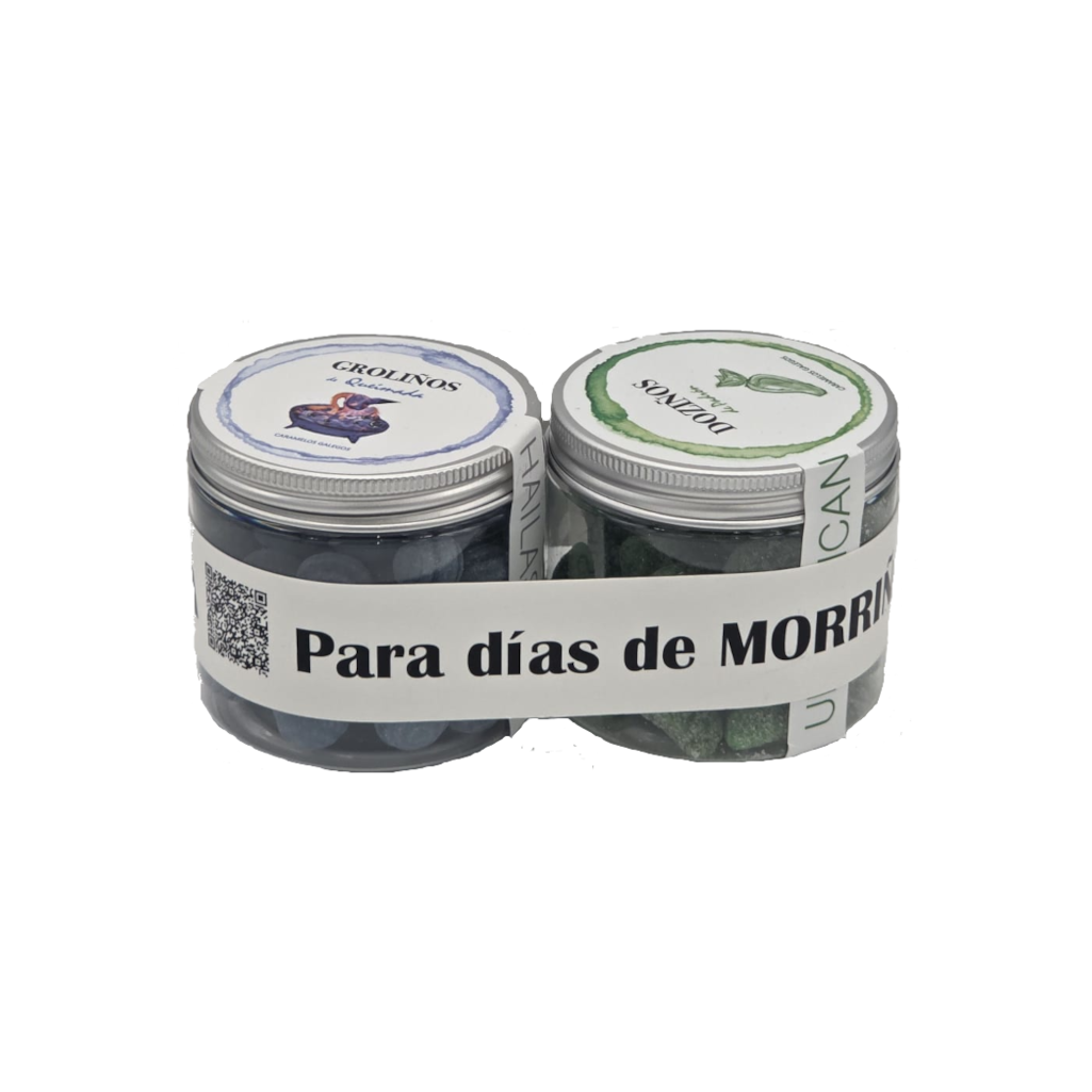 Pack "Para días de Morriña" en bote de caramelos gallegos de Doziños